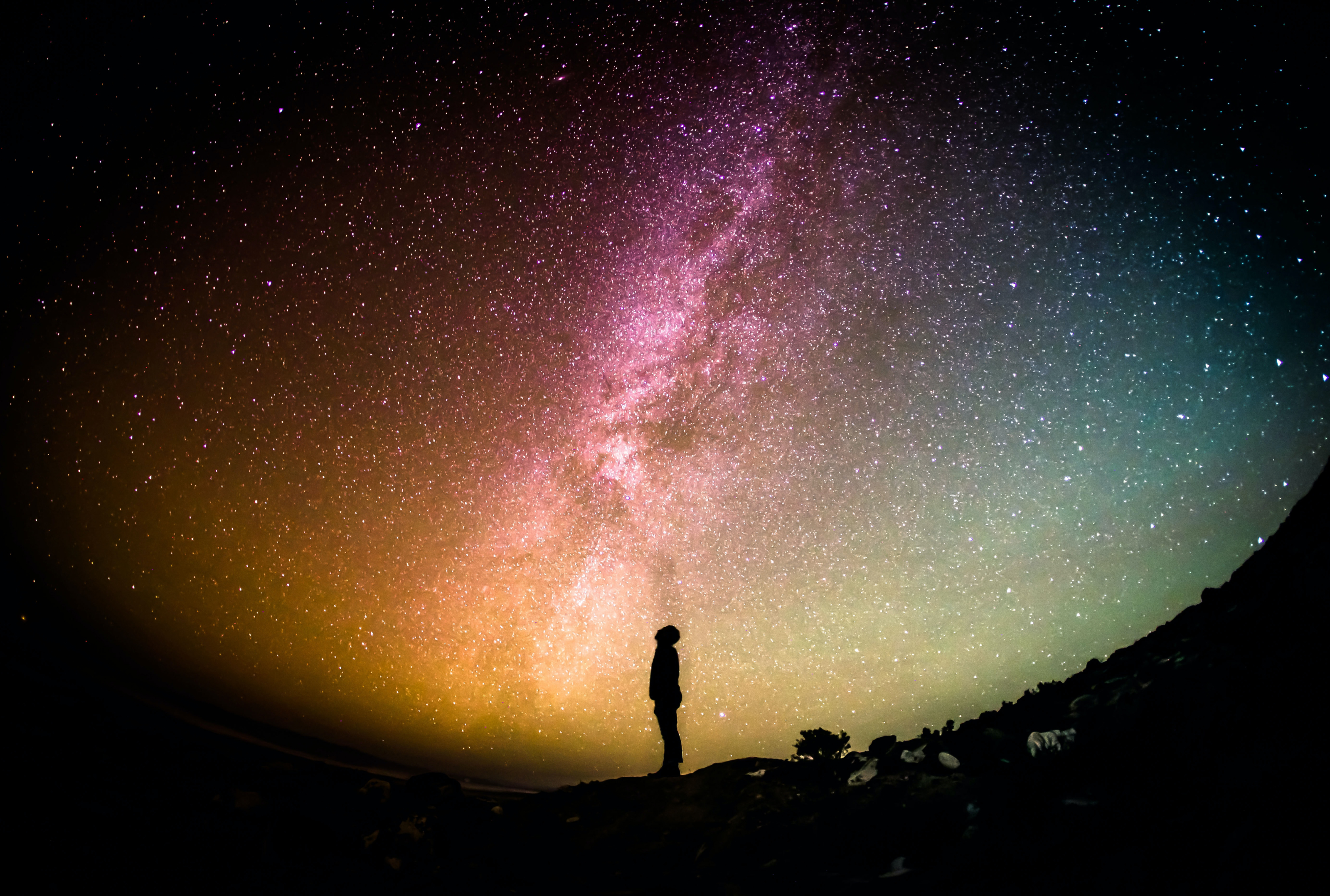 Man looking att starry sky - Photo by Greg Rakozy on Unsplash